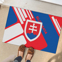 Slovakia – Red Blue White Geometric Flag Design Rubber Doormat with National Crest