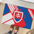 Slovakia – Red Blue White Geometric Flag Design Rubber Doormat with National Crest