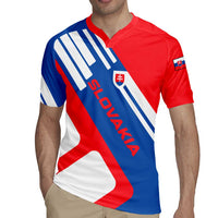 Slovakia – Red Blue White Geometric Flag Design Rugby Jersey with National Crest