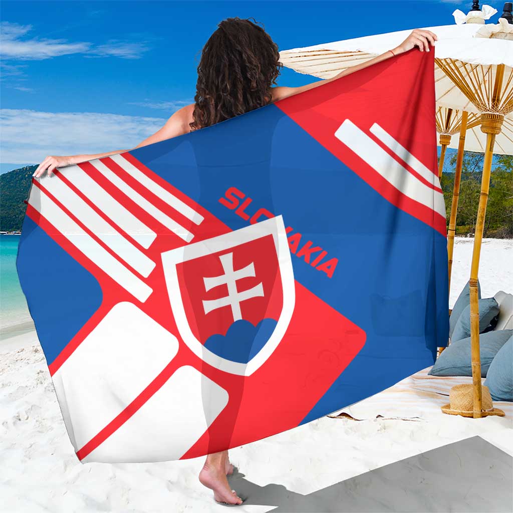Slovakia – Red Blue White Geometric Flag Design Sarong with National Crest