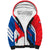 Slovakia – Red Blue White Geometric Flag Design Sherpa Hoodie with National Crest