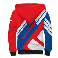Slovakia – Red Blue White Geometric Flag Design Sherpa Hoodie with National Crest