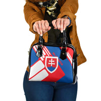 Slovakia – Red Blue White Geometric Flag Design Shoulder Handbag with National Crest