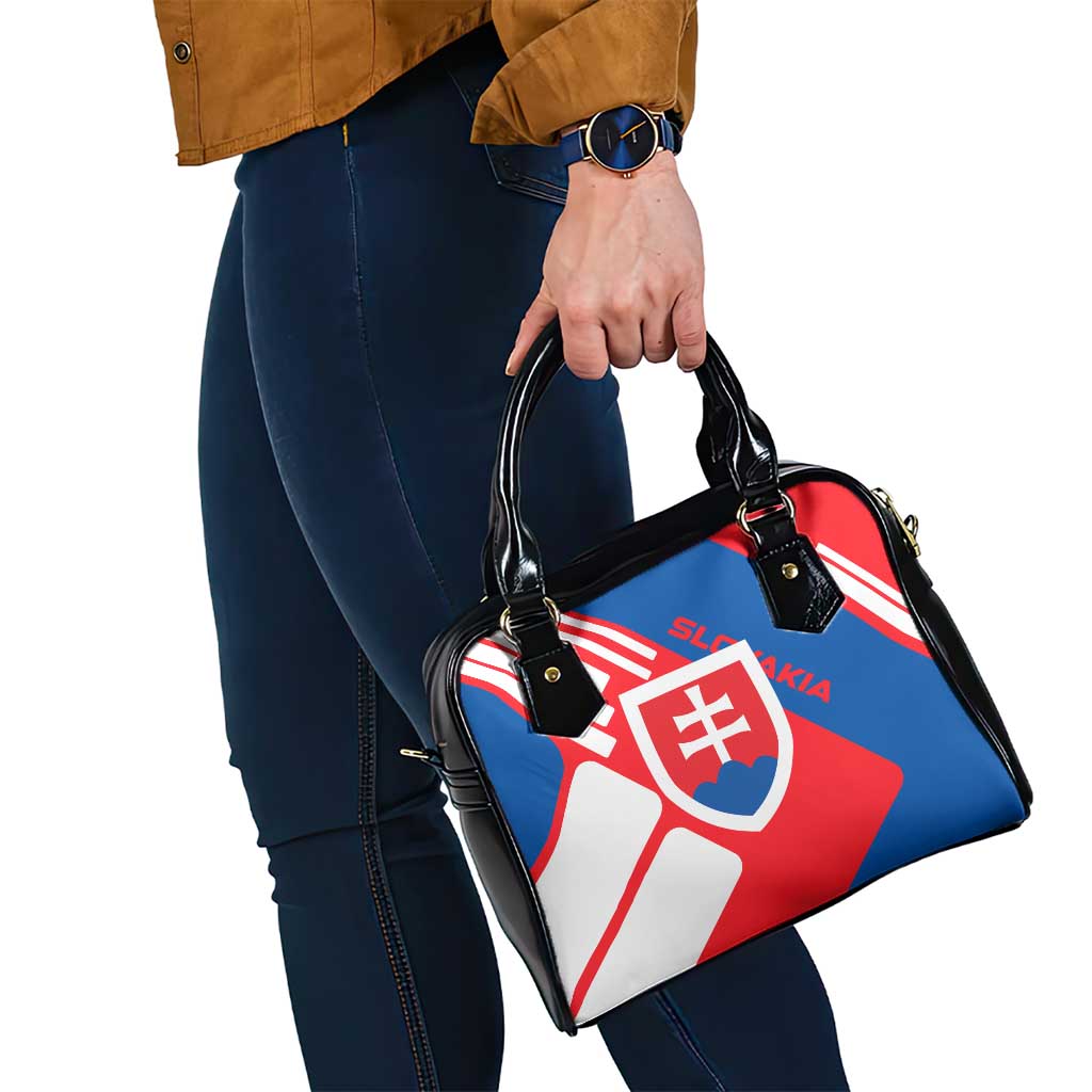 Slovakia – Red Blue White Geometric Flag Design Shoulder Handbag with National Crest