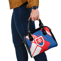 Slovakia – Red Blue White Geometric Flag Design Shoulder Handbag with National Crest