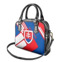 Slovakia – Red Blue White Geometric Flag Design Shoulder Handbag with National Crest