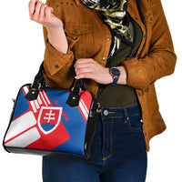 Slovakia – Red Blue White Geometric Flag Design Shoulder Handbag with National Crest