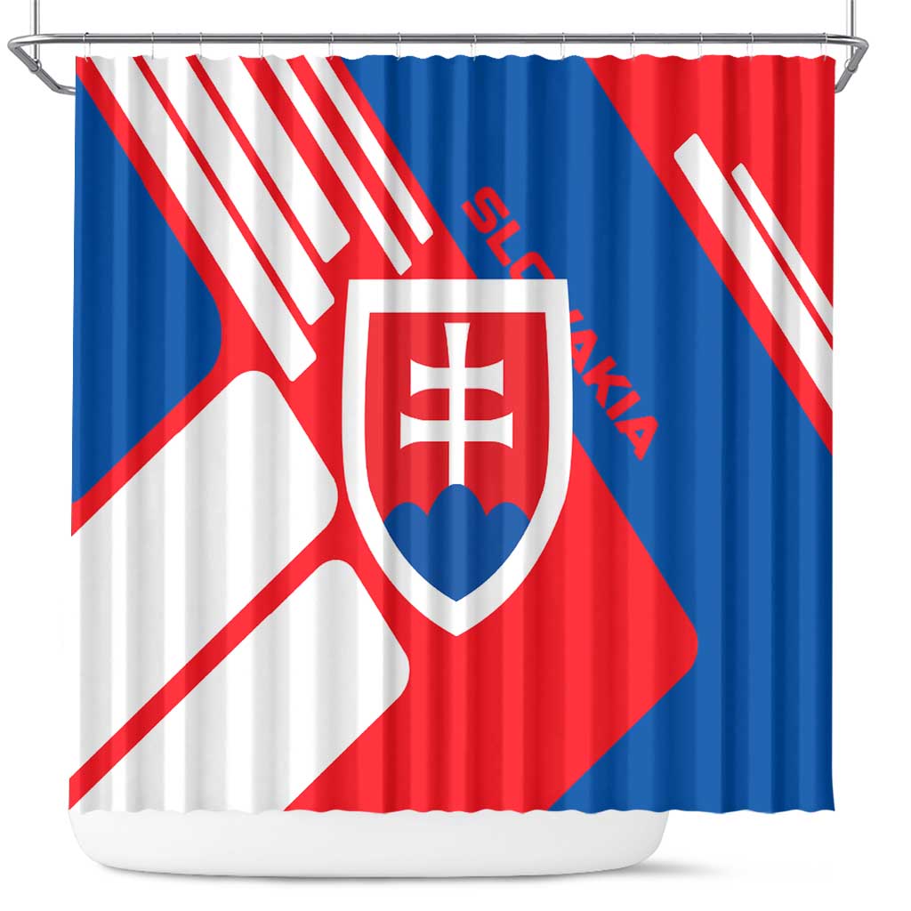 Slovakia – Red Blue White Geometric Flag Design Shower Curtain with National Crest