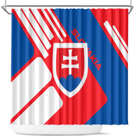 Slovakia – Red Blue White Geometric Flag Design Shower Curtain with National Crest