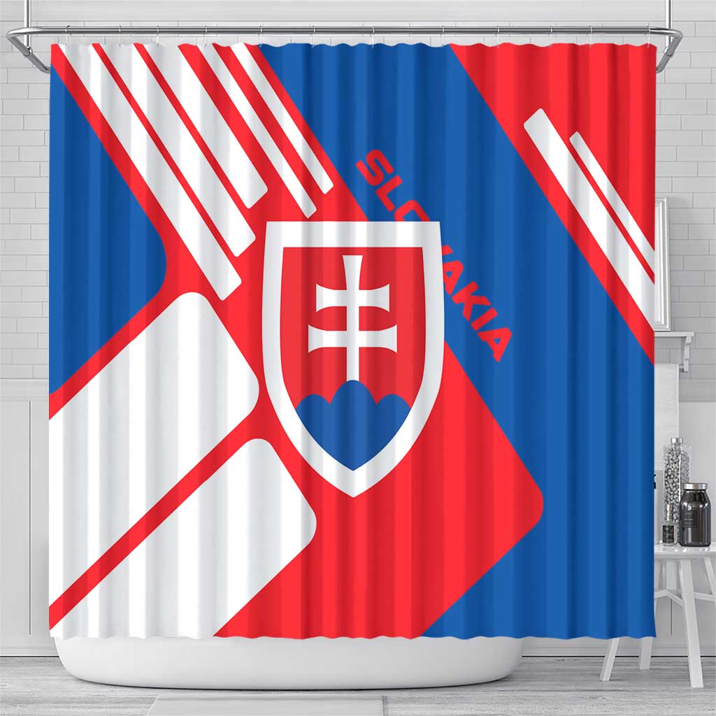 Slovakia – Red Blue White Geometric Flag Design Shower Curtain with National Crest