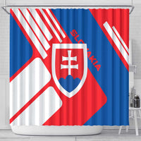 Slovakia – Red Blue White Geometric Flag Design Shower Curtain with National Crest