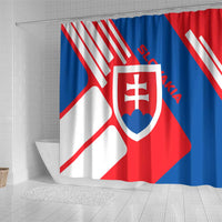 Slovakia – Red Blue White Geometric Flag Design Shower Curtain with National Crest