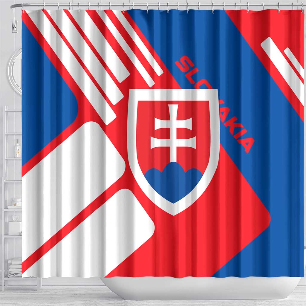Slovakia – Red Blue White Geometric Flag Design Shower Curtain with National Crest