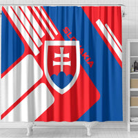 Slovakia – Red Blue White Geometric Flag Design Shower Curtain with National Crest