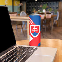 Slovakia – Red Blue White Geometric Flag Design Skinny Tumbler with National Crest