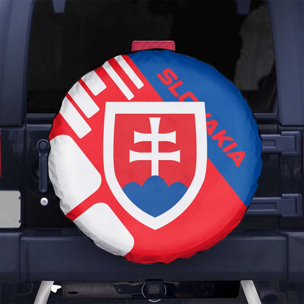 Slovakia – Red Blue White Geometric Flag Design Spare Tire Cover with National Crest