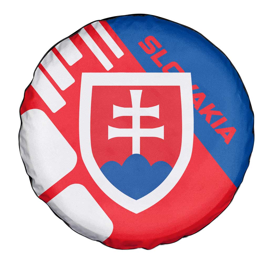 Slovakia – Red Blue White Geometric Flag Design Spare Tire Cover with National Crest