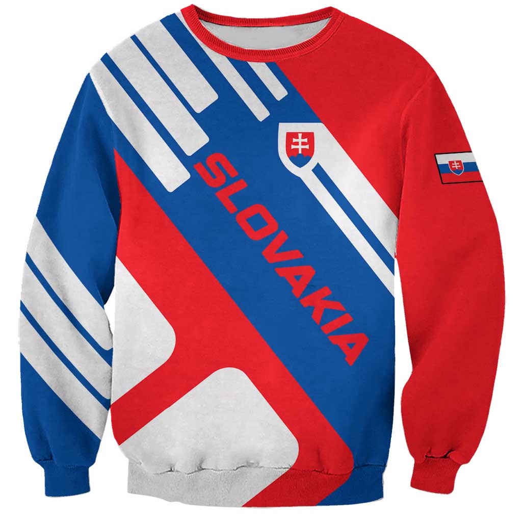 Slovakia – Red Blue White Geometric Flag Design Sweatshirt with National Crest