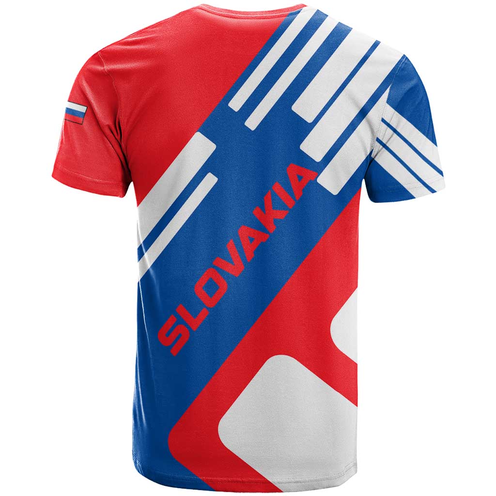 Slovakia – Red Blue White Geometric Flag Design T Shirt with National Crest