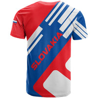 Slovakia – Red Blue White Geometric Flag Design T Shirt with National Crest