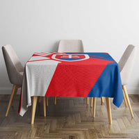 Slovakia – Red Blue White Geometric Flag Design Tablecloth with National Crest