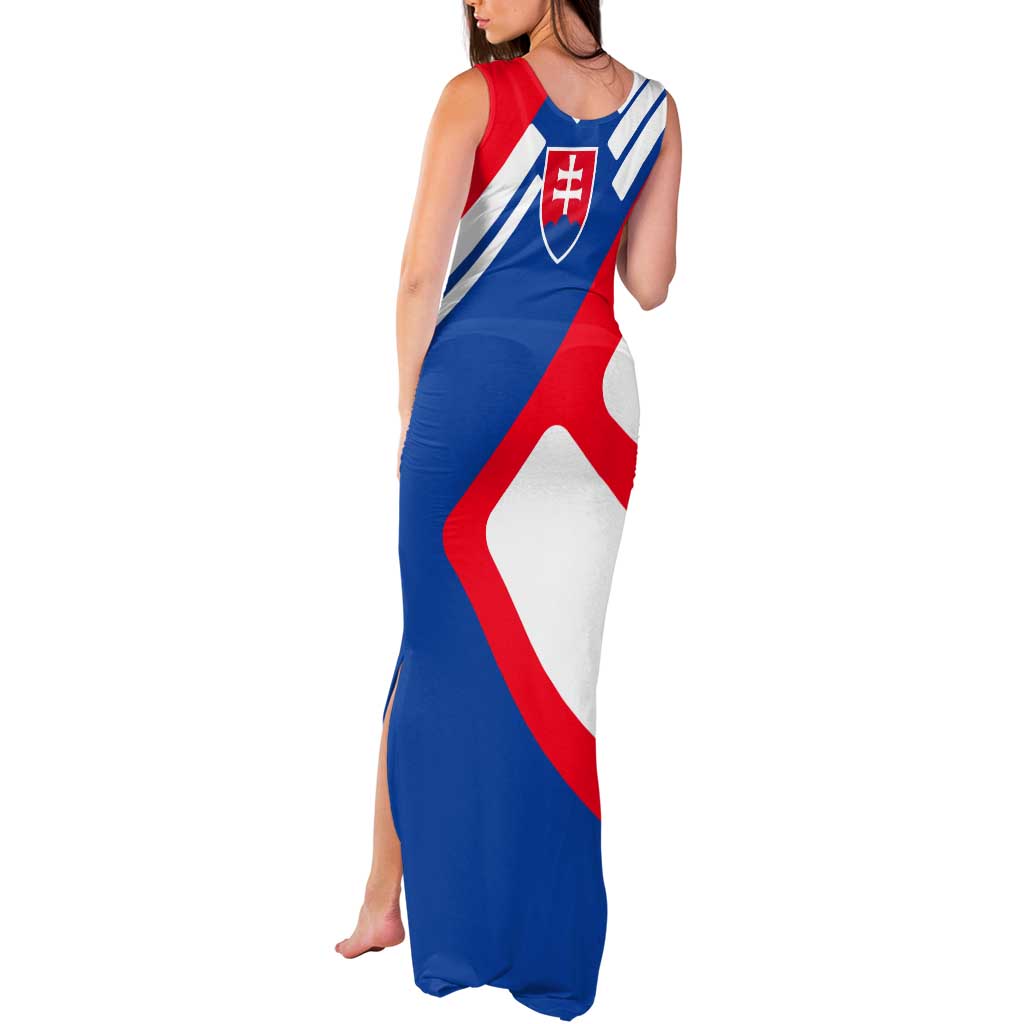 Slovakia – Red Blue White Geometric Flag Design Tank Maxi Dress with National Crest