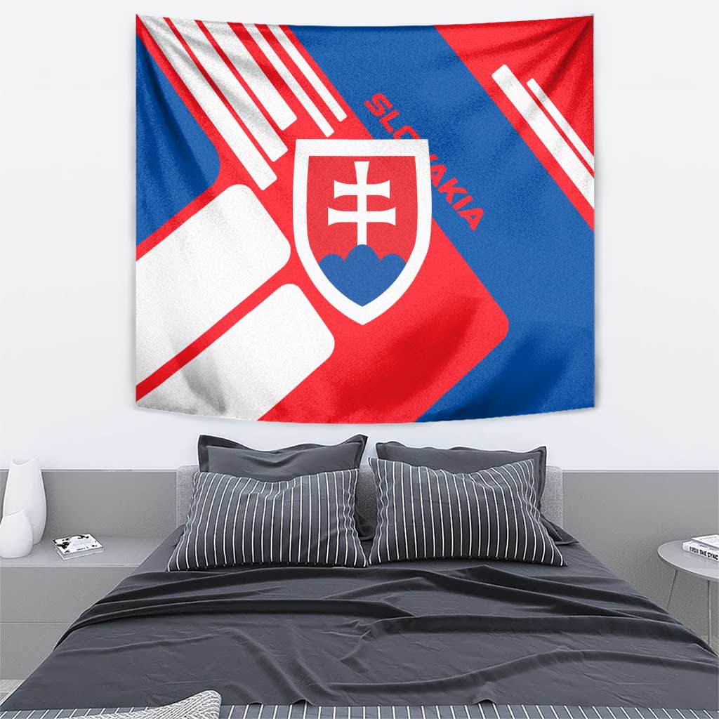 Slovakia – Red Blue White Geometric Flag Design Tapestry with National Crest
