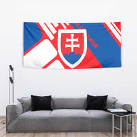 Slovakia – Red Blue White Geometric Flag Design Tapestry with National Crest