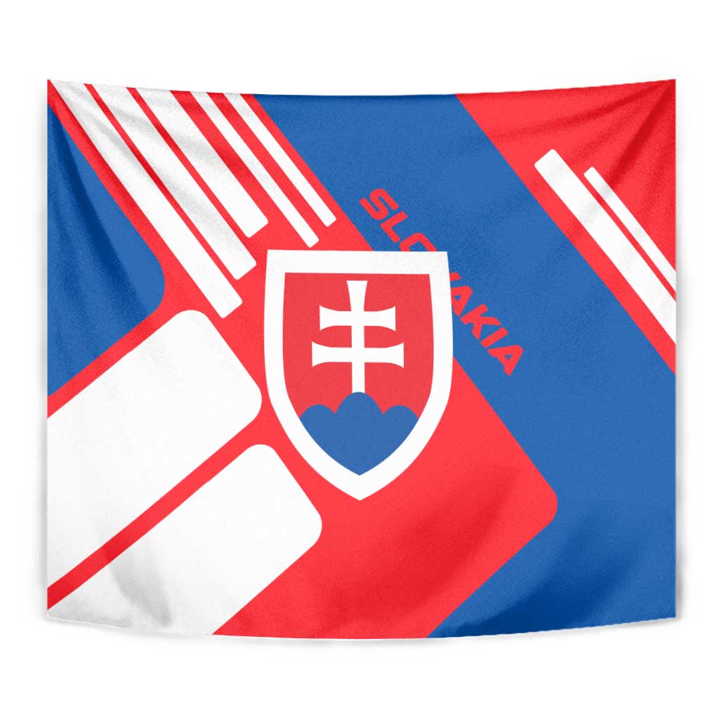 Slovakia – Red Blue White Geometric Flag Design Tapestry with National Crest