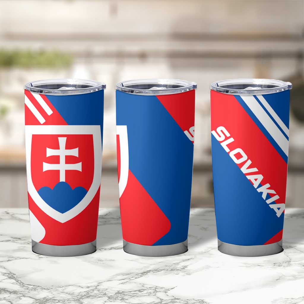 Slovakia – Red Blue White Geometric Flag Design Tumbler Cup with National Crest