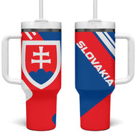 Slovakia – Red Blue White Geometric Flag Design Tumbler With Handle with National Crest