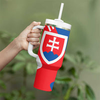 Slovakia – Red Blue White Geometric Flag Design Tumbler With Handle with National Crest