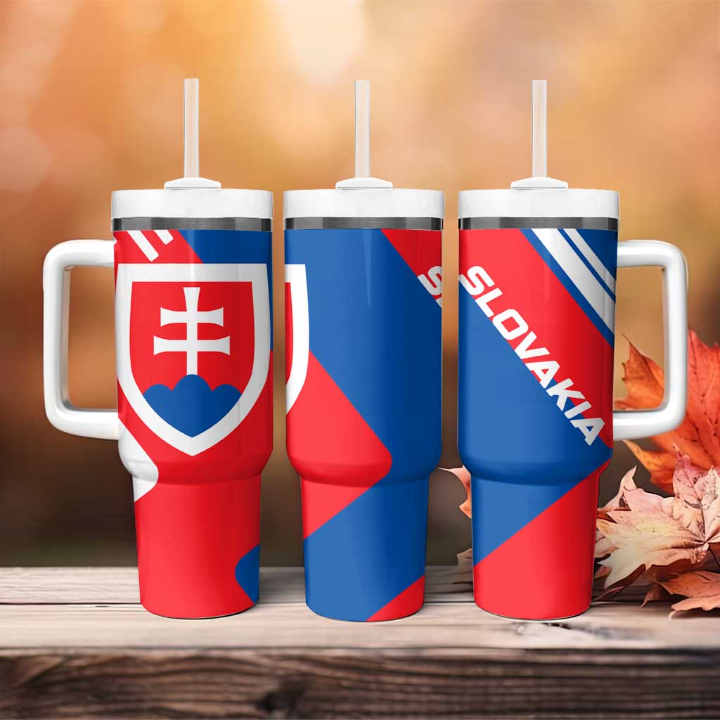 Slovakia – Red Blue White Geometric Flag Design Tumbler With Handle with National Crest