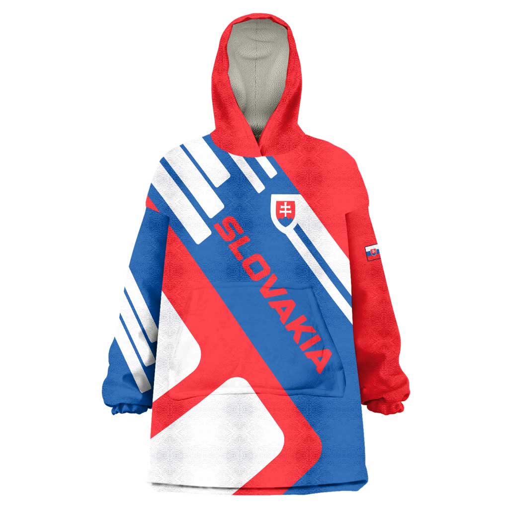 Slovakia – Red Blue White Geometric Flag Design Wearable Blanket Hoodie with National Crest