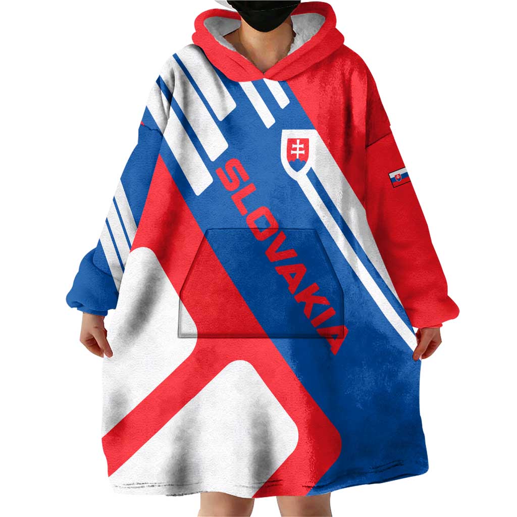 Slovakia – Red Blue White Geometric Flag Design Wearable Blanket Hoodie with National Crest