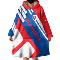 Slovakia – Red Blue White Geometric Flag Design Wearable Blanket Hoodie with National Crest