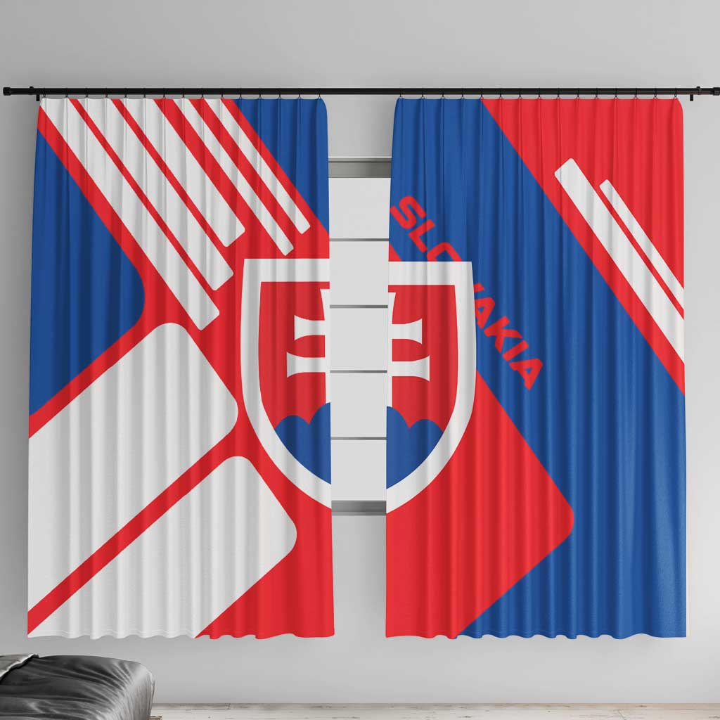 Slovakia – Red Blue White Geometric Flag Design Window Curtain with National Crest