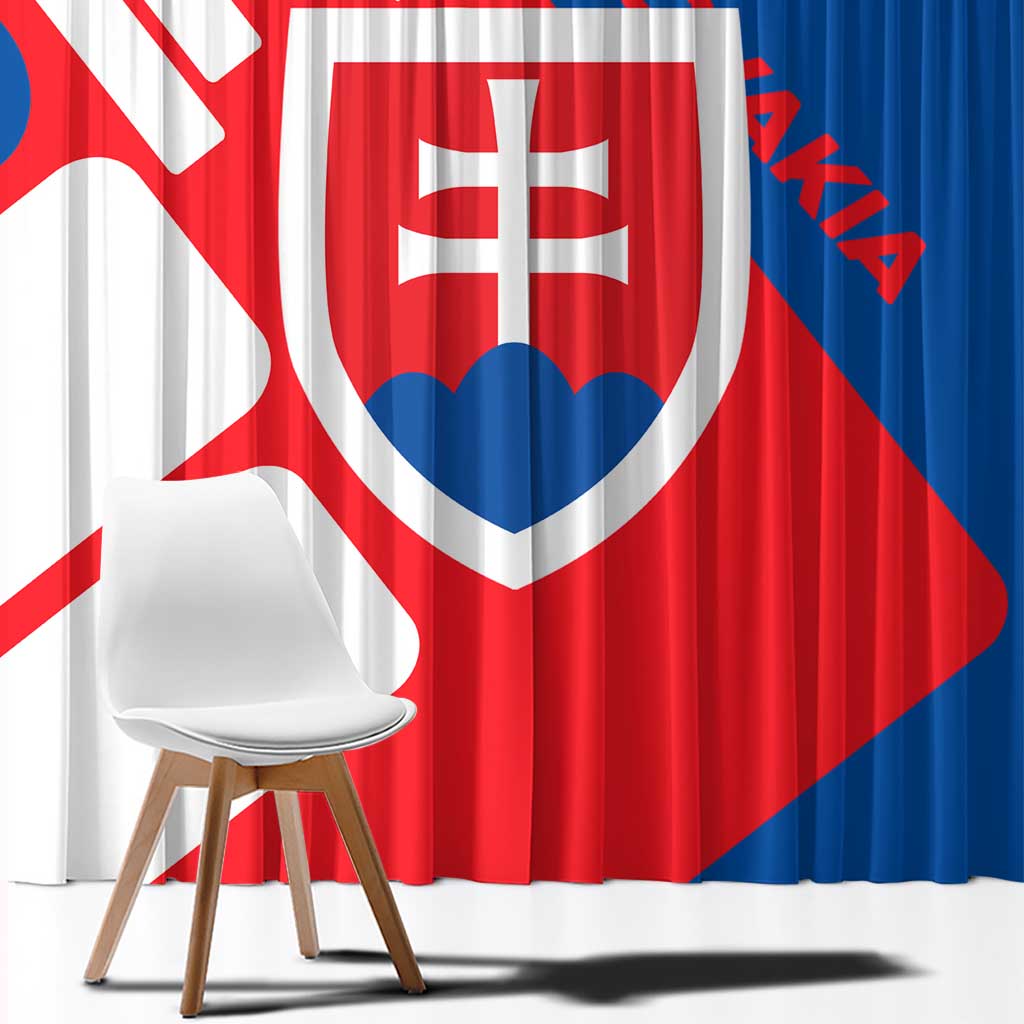 Slovakia – Red Blue White Geometric Flag Design Window Curtain with National Crest