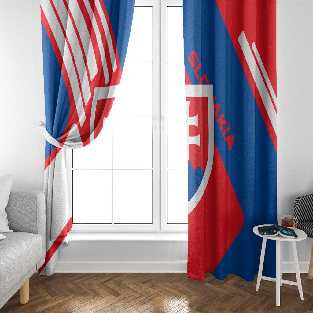 Slovakia – Red Blue White Geometric Flag Design Window Curtain with National Crest