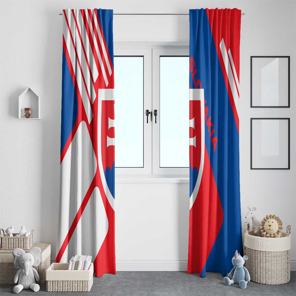 Slovakia – Red Blue White Geometric Flag Design Window Curtain with National Crest