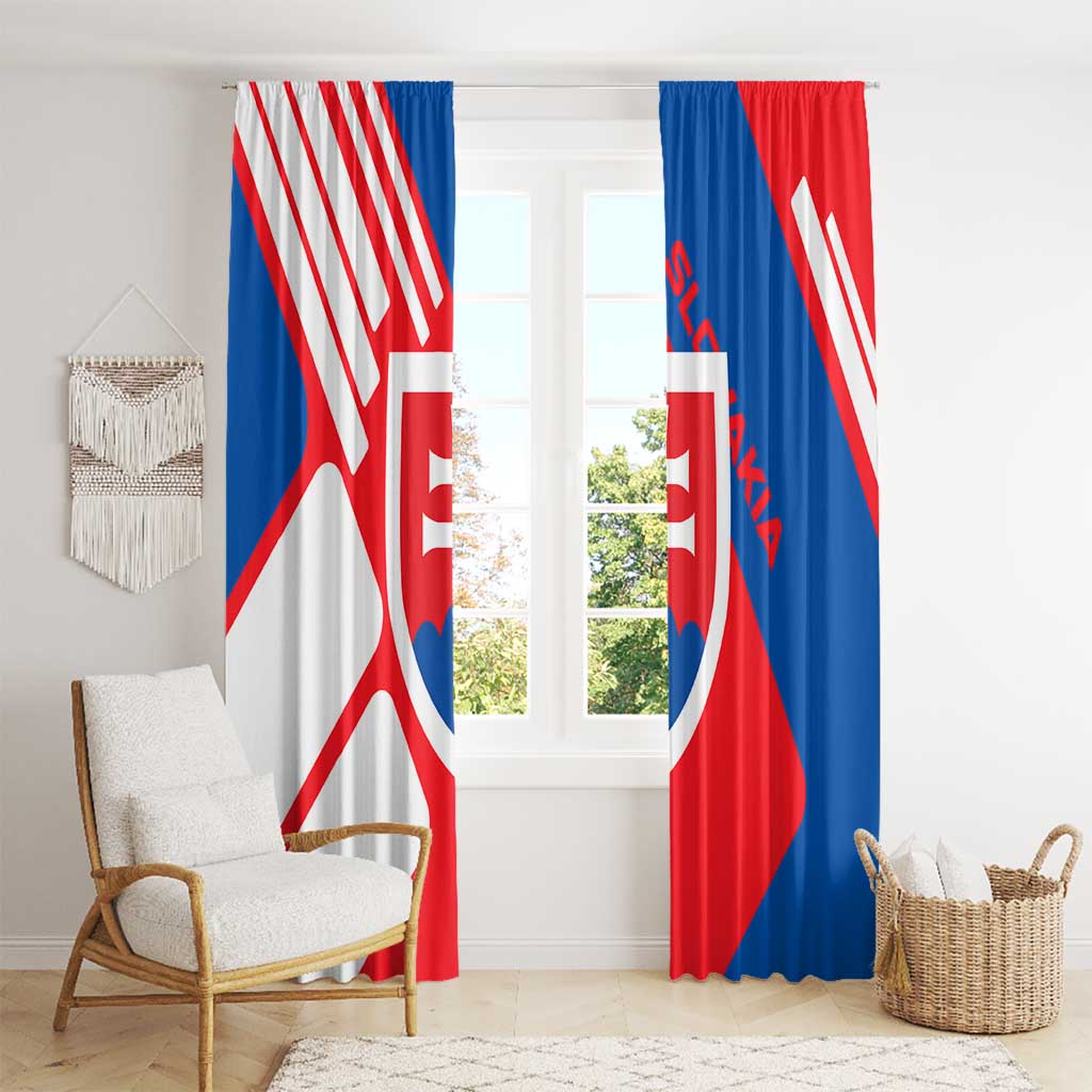 Slovakia – Red Blue White Geometric Flag Design Window Curtain with National Crest