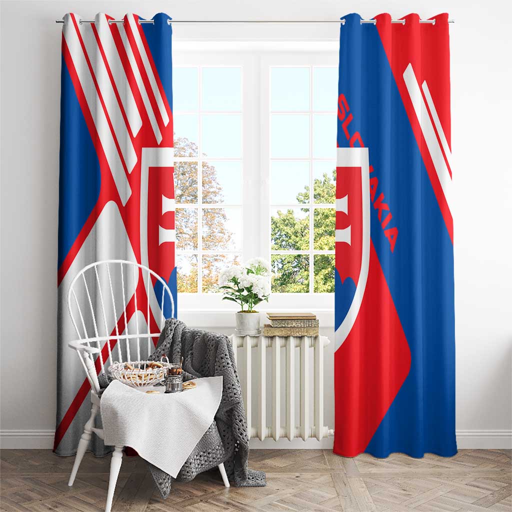 Slovakia – Red Blue White Geometric Flag Design Window Curtain with National Crest