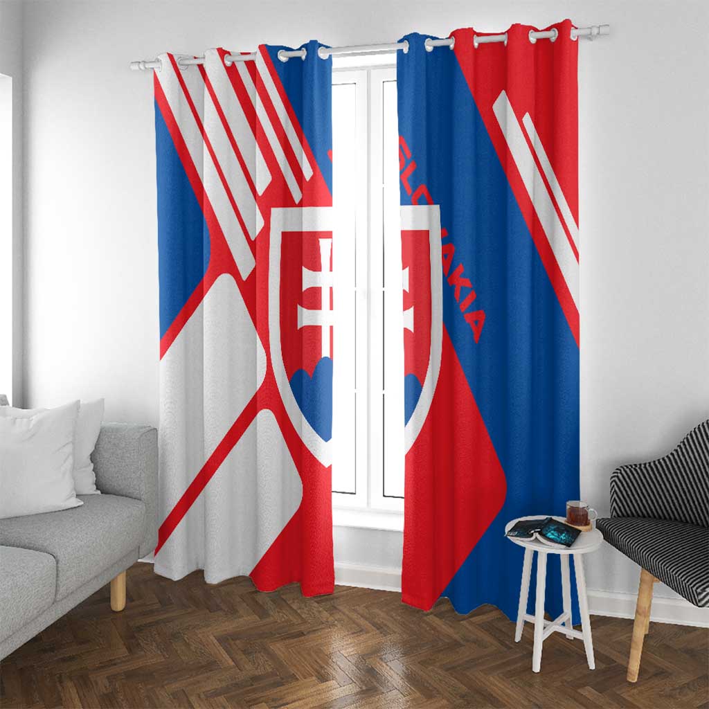 Slovakia – Red Blue White Geometric Flag Design Window Curtain with National Crest