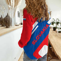 Slovakia – Red Blue White Geometric Flag Design Women Casual Shirt with National Crest