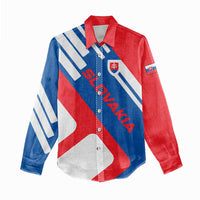 Slovakia – Red Blue White Geometric Flag Design Women Casual Shirt with National Crest