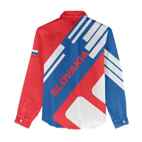 Slovakia – Red Blue White Geometric Flag Design Women Casual Shirt with National Crest