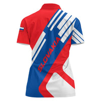 Slovakia – Red Blue White Geometric Flag Design Women Polo Shirt with National Crest