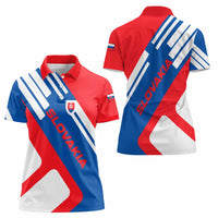 Slovakia – Red Blue White Geometric Flag Design Women Polo Shirt with National Crest
