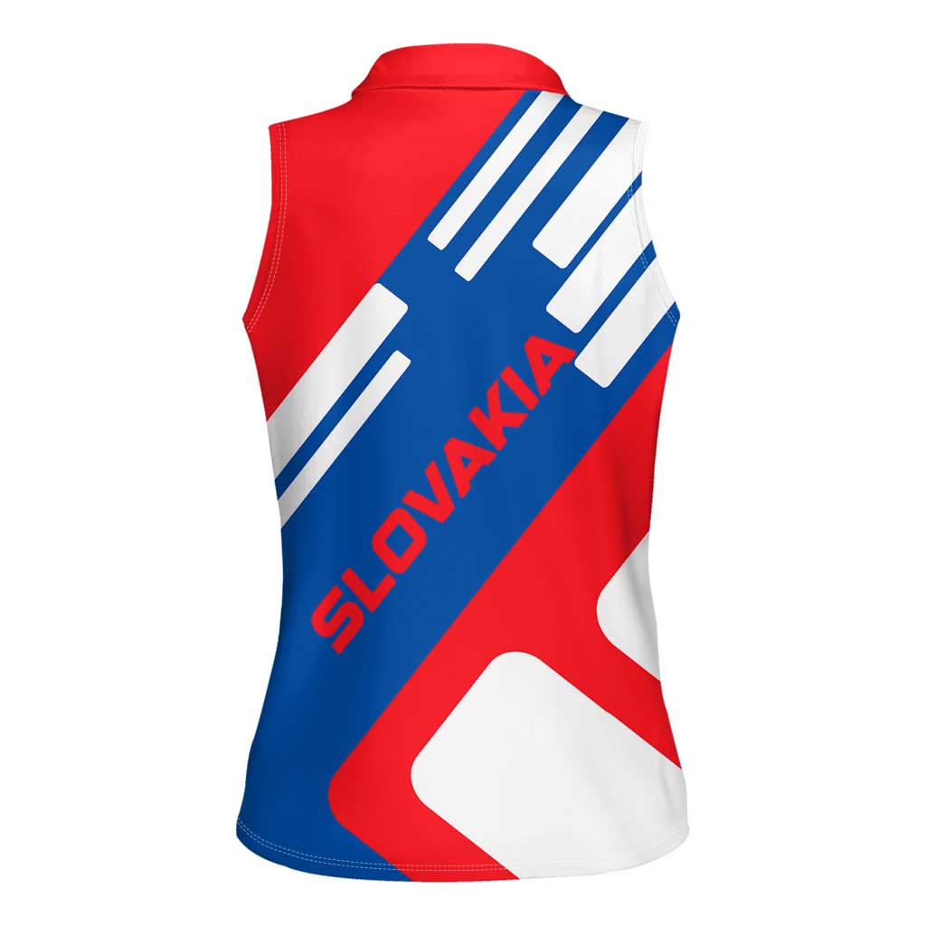 Slovakia – Red Blue White Geometric Flag Design Women Sleeveless Polo Shirt with National Crest