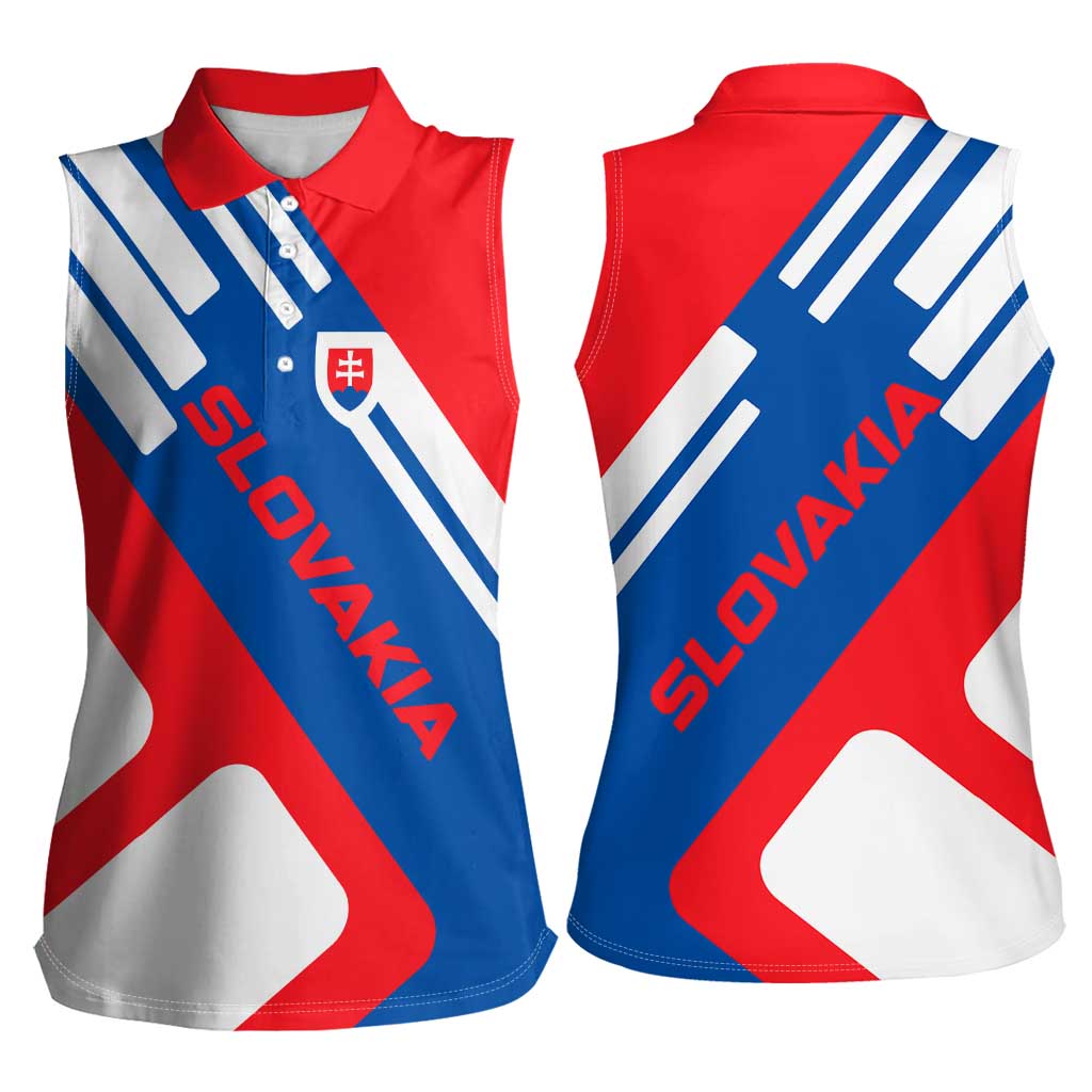 Slovakia – Red Blue White Geometric Flag Design Women Sleeveless Polo Shirt with National Crest